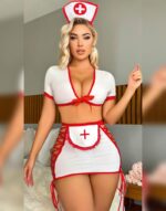 Beyaz Kenarları Kırmızı Detaylı Hemşire Kostüm