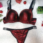 Parlak desenli sütyen takımı dolgulu