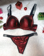 Parlak desenli sütyen takımı dolgulu