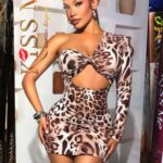 Leopar Desenli Tek Omuzlu Elbise