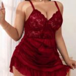 Büyük Beden Dantel İşlemeli Fırfırlı Gecelik